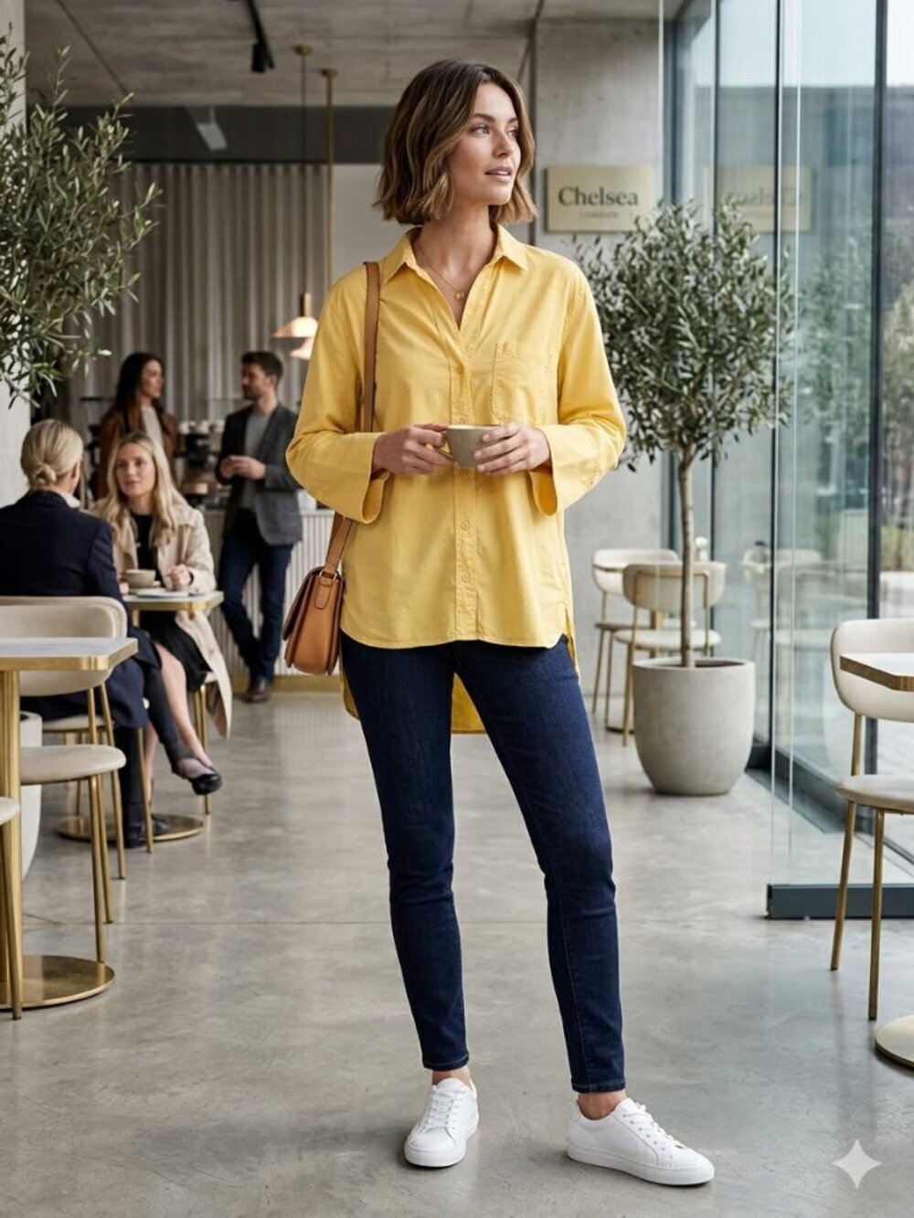 Chelsea & Violet Womens SZ M Butter Yellow Long Sleeve Shirttail Hem Button Down